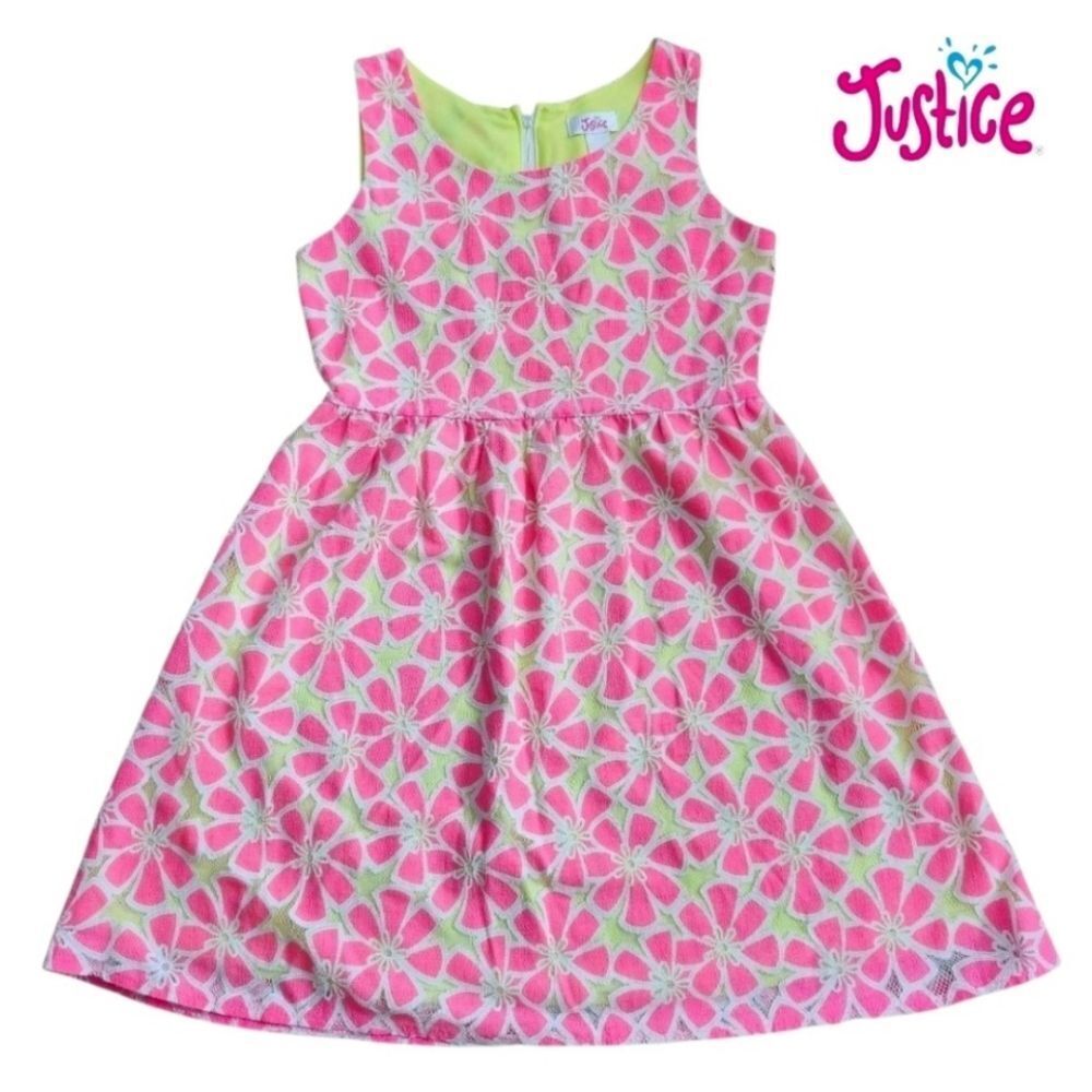 Justice Kids Girls Dress Line-A Scoop Neck Sleeveless Pink-Neon Lined  Size 10